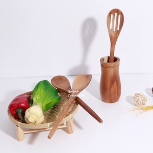 Ensemble de 3 cuillères de service en bois d'acacia artisanal, écologiques, lavables au lave-vaisselle, pour la cuisine, le mélange et le service de salades - Product Image 5