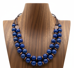 Women's 18-Inch Hand Knotted Tibetan Silver <b>Beaded</b> Necklace Trendy Gold Plated Geometric Natural Lapis Lazuli Stone Gift - Product Image 6