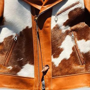 Chaquetas de cuero de pelo de vaca con bordado Premium Men Cuero genuino para hombres Chaqueta de invierno - Product Image 3