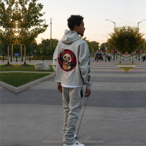 OEM personalizado Unisex de dos piezas de peso pesado 100% algodón transpirable secado rápido chándal conjunto desgastado bordado parche pantalones de chándal - Product Image 3