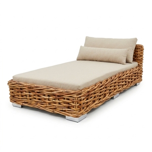 Natural <b>Rattan</b> Woven Sun Lounger Mahogany Frame Daphnie Cushion Pool <b>Daybed</b> Outdoor Deck Chair Setup Decor Art Pure Design - Product Image 1