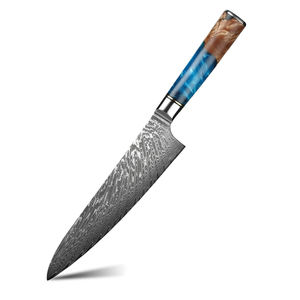 Venta al por mayor personalizado calidad superior OEM ODM servicio Chef cuchillo Damasco hoja cuchillo de cocina Acero inoxidable resina mango azul - Product Image 1