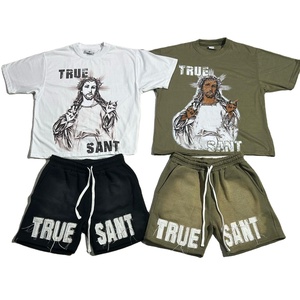 Camiseta y conjuntos cortos chándal personalizado Streetwear gimnasio Fitness hombres conjuntos sol desteñido conjuntos cortos lavado ácido verano para hombres - Product Image 1