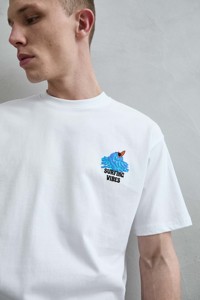 T-Shirt in Cotone Beige Vestibilità Regolare - Motivo Floreale Anti-Pilling 240g Stile Casual Costiero Manica Corta - Product Image 3