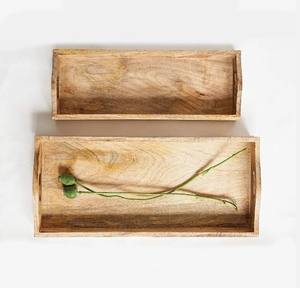 Lot de 2 plateaux de service en bois de manguier à prix bon marché avec poignées pour hôtel et restaurants - Product Image 2