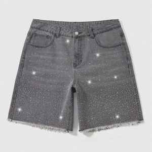 OEM <b>Men</b> Denim Jorts Wholesale Supply Custom <b>Men</b> <b>Jeans</b> Shorts Raw Hem Distressed Cotton with Rhinestones Denim Shorts - Product Image 3