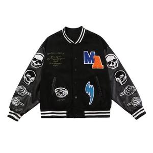 Chaqueta de béisbol personalizada de alta calidad con parches de chenilla de cuero Real cuello alto y botones de moda ODM OEM - Product Image 1