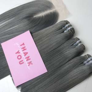 Precio al por mayor 100% Paquete de cabello humano y cierre de color gris de alta calidad hueso recto cabello vietnamita natural - Product Image 3