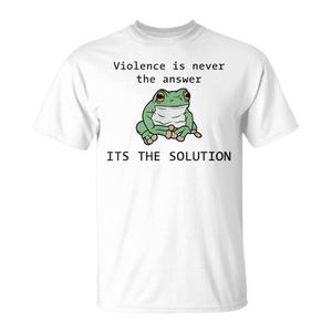T-shirt con meme del rana: la violenza non è mai la risposta, ma è la soluzione. Maglietta divertente. - Product Image 2