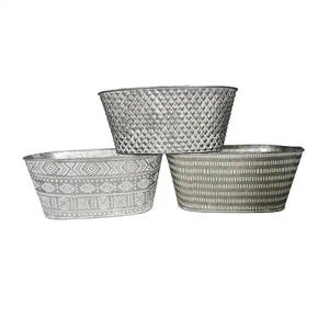 Jardinière de fleurs galvanisées au design gaufré pour la maison jardin extérieur Pot de fleur en fer décoratif et jardinière artisanat - Product Image 4