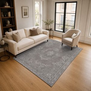 <b>RUGS</b> DEPOT LXDP-0240 Wholesale <b>Charcoal</b> <b>Grey</b> Modern Vintage Digital Printed Machine Washable Chenille Area <b>Rug</b> Non Slip - Product Image 2