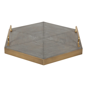 Hexagon Shape Solid Wood Food Serving <b>Tray</b> with Metal Iron Handles Prime Quality Large Bamboo Wood <b>Tray</b> Ideal for Serving - Product Image 2