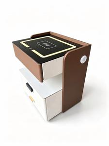 Table de chevet moderne avec chargeur sans fil, lumière tricolore, haut-parleur Bluetooth USB, 3 tiroirs, blanc et marron, meubles de chambre à coucher - Product Image 2