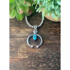 Kevin Billah Kingman Turquoise & Sterling <b>Silver</b> Naja Pendant with Bezel Setting Inlay Technology - Product Image 1