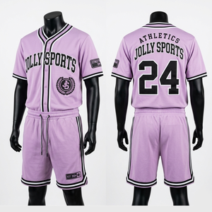 Ensemble short et maillot de baseball pour homme en polyester mesh GSM premium, couleur mauve crème, avec logo brodé. - Product Image 2
