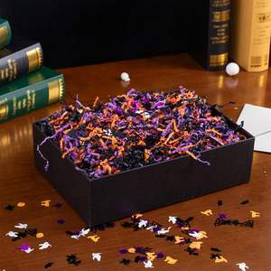Remplisseur de papier en raphia 3 couleurs avec confettis d'Halloween, herbe déchiquetée pour emballage de cadeaux, bricolage, boîte de sac cadeau - Product Image 4