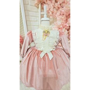 Vestito da bambina rosa in polvere di velluto, vestito di compleanno, adatto per età 0-10 - Product Image 2