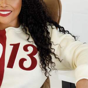 Demi 1913 Chenille Crewneck Sweatshirt Two Tone Premium Fleece Sorority Apparel Greek DST Delta Winter Warm Top - Product Image 5