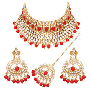 Timeless Treasure Plaqué Or Kundan Colliers Ras Du Cou Ensemble pour les Fêtes Cadeaux Fiançailles Fait de Bijoux en Alliage - Product Image 3