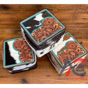 Caja de joyería de viaje de cuero multifunción mecanizada a mano, caja de joyería cuadrada de piel de vaca para collar, pendientes de regalo, anillos - Product Image 1