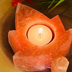 Lampe de sel de l'Himalaya artisanale haut de gamme pour la relaxation à domicile, porte-bougie chauffe-plat, en cristal naturel durable, éclairage d'ambiance - Product Image 4