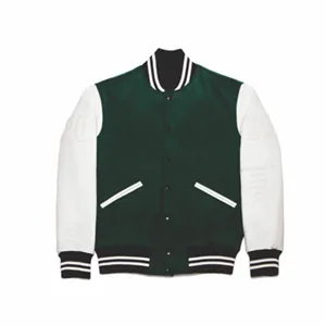 Grüne Wolle Kunstleder Ärmel Letterman Varsity Jacke American College Baseball Jacke