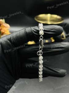 Round Brilliant Cut Moissanite Diamond Iced Out 925 <b>Silver</b> Luxury Bling Tennis Bracelet <b>For</b> Women And <b>Men</b> Wear - Product Image 2