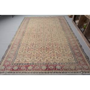 Vintage Turkish <b>Wool</b> Area Rug 63 X 94ft Beige <b>Red</b> Patchwork Design Large Rectangle Latex Traditional Style for Hallway Room - Product Image 1