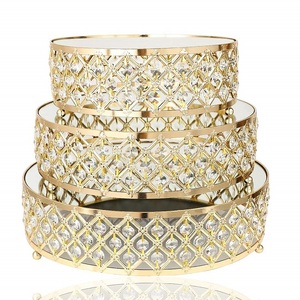 Ensemble de 3 pièces en cristal plaqué or Rose, support de gâteau de Dessert au fromage avec plaque de miroir-produit rond en or vente chaude 2023 - Product Image 2