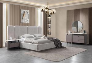 Juego de Dormitorio Moderno Tapizado con Armario de 6 Puertas, Muebles Contemporáneos para Recámara Principal con Mesitas de Noche con Cubierta de Mármol - Product Image 6