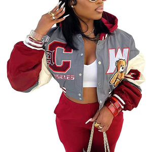 Chaqueta Varsity de Lana para Mujer, Transpirable, de Alta Calidad, con Relleno de Algodón y Tejido de Punto, en Oferta - Product Image 1