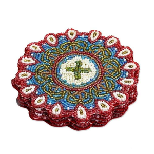 Broderie perlée faite à la main, lot de 4 dessous-de-verre élégants pour une décoration de table tendance, luxe exclusif d'Inde - Product Image 3