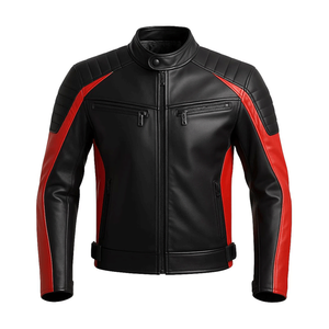Veste d'équitation de moto en cuir véritable pour hommes Veste de moto en cuir à empiècements noirs et rouges pour course sur piste blindée CE Veste de moto en cuir pour hommes - Product Image 3