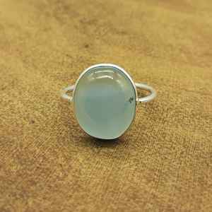 Magnifique bague martelée en argent sterling 925 calcédoine pierre précieuse lunette délicate réglage poids léger mariage diamant perle - Product Image 4