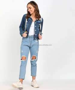 Chaqueta vaquera con cuello de piel para mujer, venta al por mayor y personalizada, nuevo estilo, manga larga, alta calidad, fabricación directa de fábrica - Product Image 4