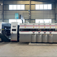 Machine semi-automatique de fabrication de boîtes en carton 4 couleurs pour imprimante, rainureuse, découpeuse, plieuse-colleuse en ligne, nouvelle pour pizza, fruits, boissons
