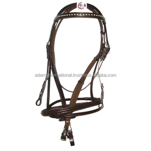 Brida de cuero auténtico para caballos, para montar en bicicleta, ecuestre, saltar con banda para la frente, Noseband y riñas - Product Image 3