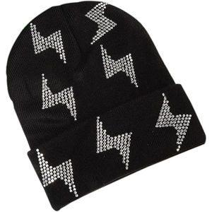 Vente chaude Bonnet D'hiver Logo Personnalisé Strass Acrylique Tricot Jacquard Prix De Gros Sur Mesure Bonnets Personnalisé 2025 - Product Image 1