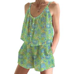 Ensemble de pyjama en coton indien imprimé à la main, short de pyjama, pyjama indien printemps/été, floral, ajusté, sans manches, ensemble de pyjama à bretelles - Product Image 1