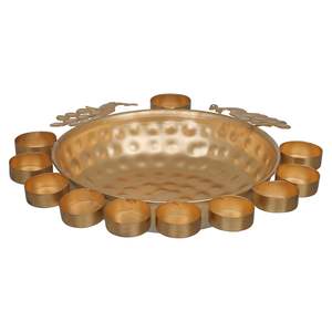 Urli de diseñador de pavo real tradicional de Metal dorado con 11 soportes de luz de té, centro de mesa perfecto para Diwali y Festival - Product Image 2