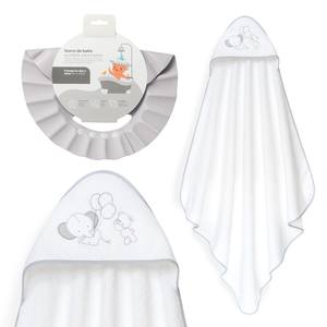 Ensemble de serviettes de bain 1X1 MT. Mod Elefante-Globos + Chapeau en coton hypoallergénique gris pour nouveau-né, pour usage domestique, motif dessin animé pour la salle de bain - Product Image 1