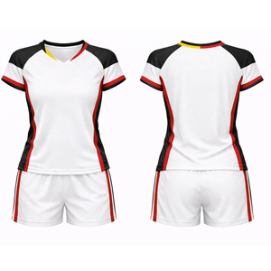 Conjunto de Uniforme de Voleibol Profesional con Paneles en Contraste, Cuello en V, Blanco, Negro y Rojo - Product Image 3