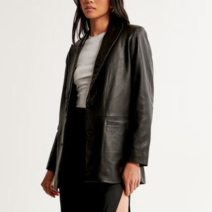 Veste de moto en cuir véritable surdimensionnée, nouvelle mode, prix de gros personnalisé, pour femmes, légère, satinée, en laine, respirante - Product Image 5