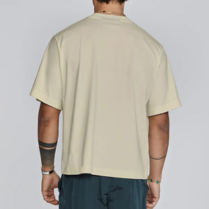 Camiseta personalizada 2025 de algodón 100% para hombre, corte holgado Beige con logotipo estampado en 3D, cómoda y elegante - Product Image 3