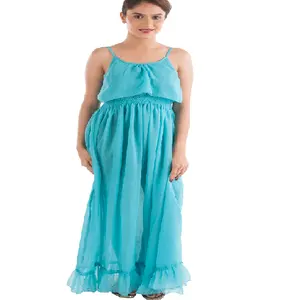 Robe d'été en mousseline de soie et viscose au sol pour filles, plissée à bretelles, plissée pour la plage, vêtements de maternité décontractés - Product Image 1