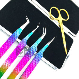 Pinzas especiales de extensión de pestañas con agarre de diamante recubierto de dos tonos, pinzas de extensión de etiqueta privada de acero inoxidable japonés - Product Image 2