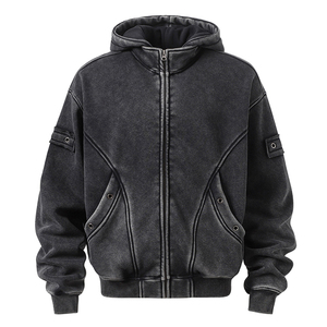 Custom Men <b>hoodies</b> High Street Vintage <b>Hoodie</b> Jacket <b>Fleece</b> Lining Vintage Washed Heavy Weight Zip Up <b>Hoodies</b> Men 2026 - Product Image 1