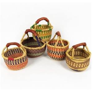 Handmade Round Bags African Seagrass Bolga <b>Baskets</b> Colorful Ghana <b>Woven</b> <b>Baskets</b> Africa Carry Bags - Product Image 3