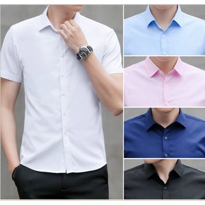 Venta caliente-Camisa de vestir de negocios de diseño personalizado para hombres Algodón de cuello alto con mangas cortas Hilo teñido para uso de verano - Product Image 2