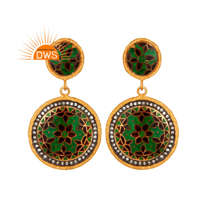 Best Selling Sterling Silver 18K Gold Plated Natural Cz Gemstone Enamel Design Dangle <b>Earring</b> Demi <b>Fine</b> Jewelry Manufacturer - Product Image 1